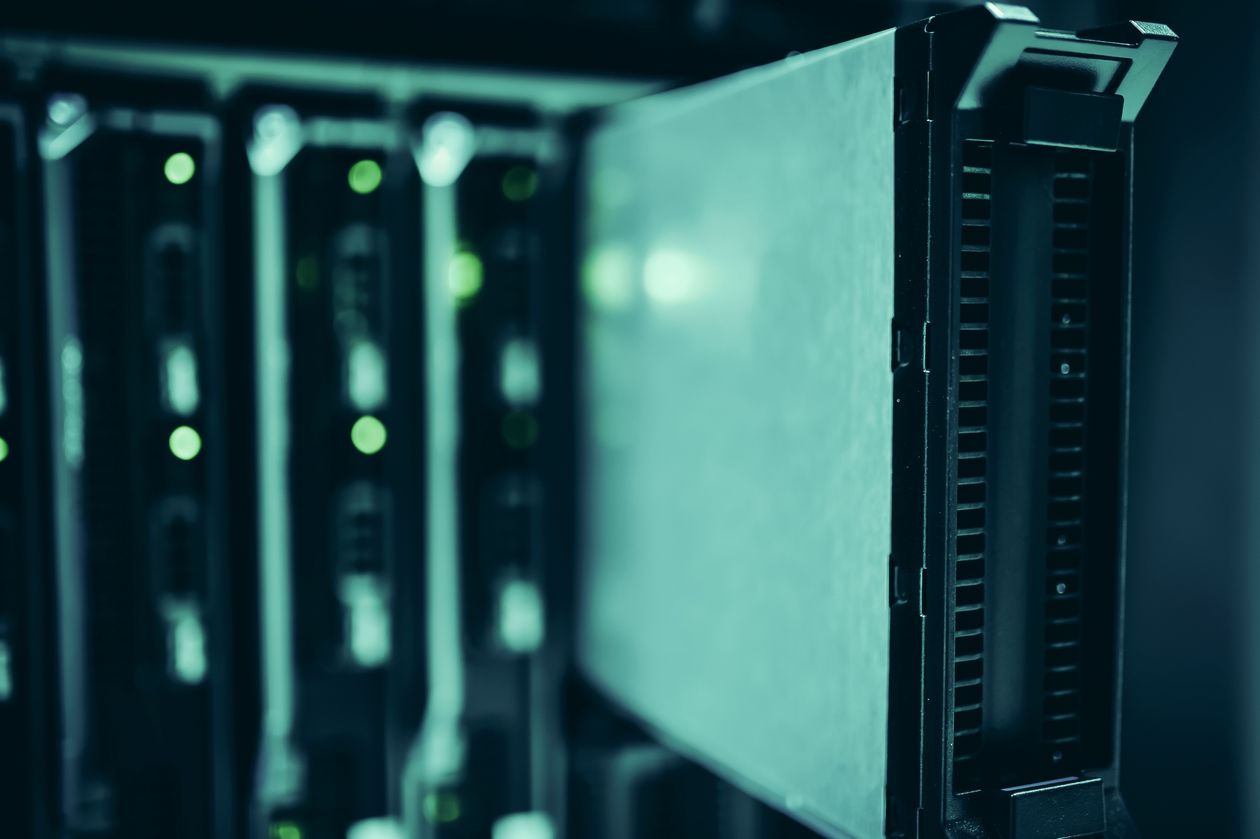 Close-up of server drive bays illustrating enterprise server security and vulnerability patching